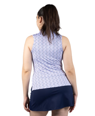 Womens Pickleball Printed Sleeveless Polo