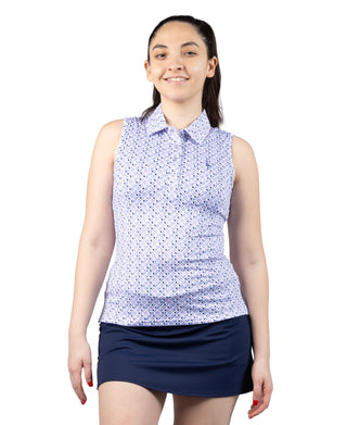 Womens Pickleball Printed Sleeveless Polo