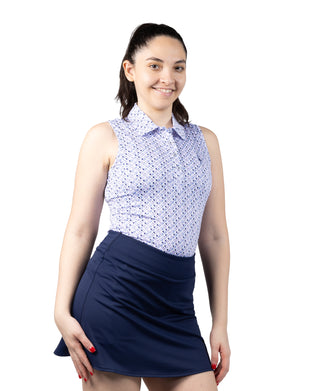 Womens Pickleball Printed Sleeveless Polo