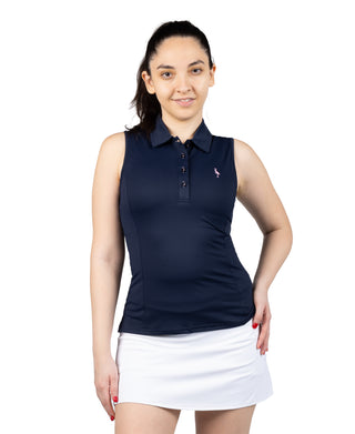 Womens Textured Grid Sleeveless Polo