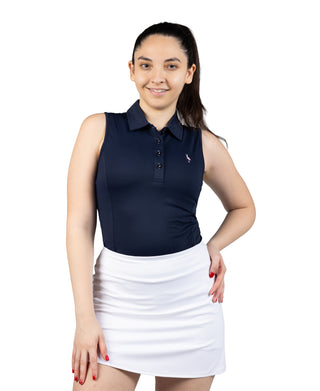 Womens Textured Grid Sleeveless Polo
