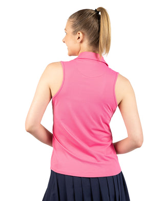 Womens Textured Grid Sleeveless Quarter Zip Polo