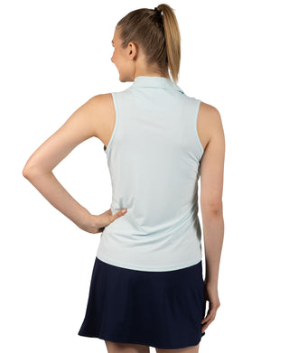 Womens Textured Grid Sleeveless Quarter Zip Polo