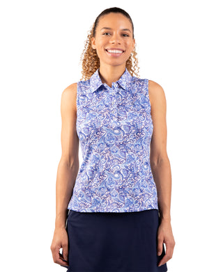Womens Paisley Sleeveless Polo