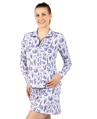 Womens Toile Printed Quarter Zip