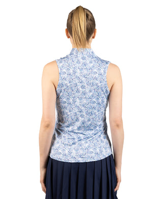 Womens Paint Dots Sleeveless Quarter Zip Polo