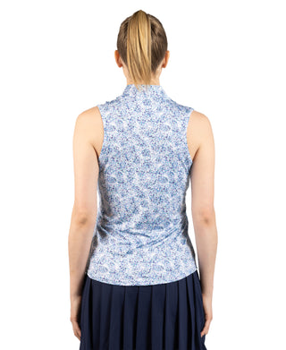 Womens Paint Dots Printed Sleeveless Quarter Zip Polo