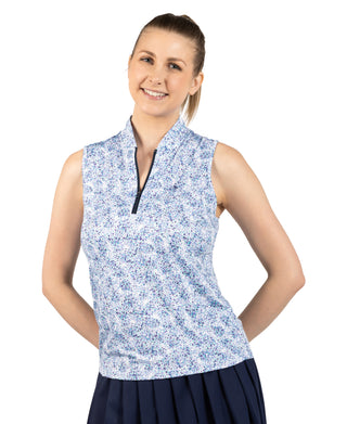 Womens Paint Dots Sleeveless Quarter Zip Polo