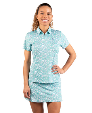 Womens Floral Quarter Zip Polo
