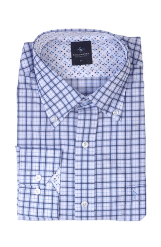 Tall Sizes: Blue Grid Plaid Long Sleeve Shirt