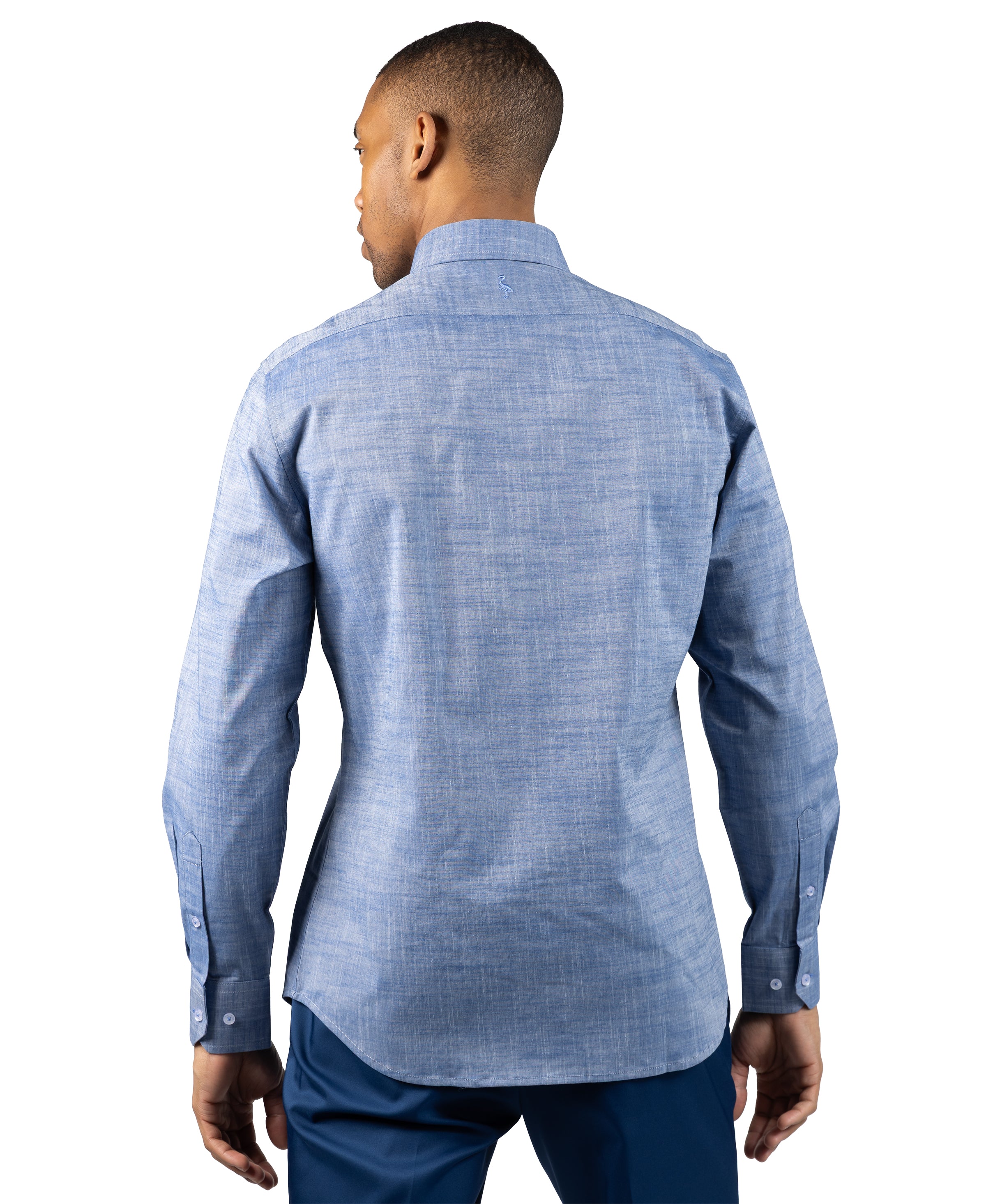 mens chambray dress shirt Holt This shirt elevates the ultimate workwear fabric Spread Collar Sport Shirt in