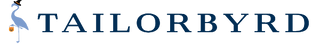 The logo for TAILORBYRD features a stylized blue crane wearing a small black hat and holding an orange trick or treat bag, positioned to the left of the brand name 'TAILORBYRD' in dark blue serif lettering.