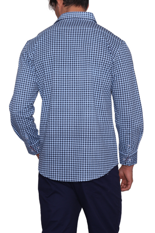 Navy Gingham Solid Long Sleeve Knit 'Weekend' Shirt