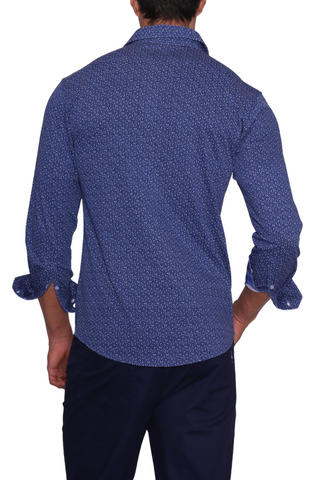 Navy Mini Geo Long Sleeve Cotton Knit 'Weekend' Shirt