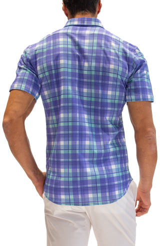 Blue & Green Plaid Knit 'Getaway' Short Sleeve Shirt