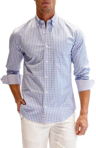 Blue & Orange Plaid Cotton Stretch Long Sleeve Shirt