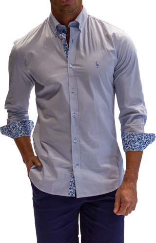 Blue Micro Striped Cotton Stretch Long Sleeve Shirt