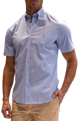 Micro Gingham Cotton Stretch Short Sleeve Shirt