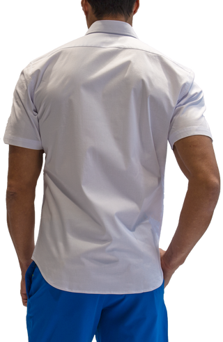 Solid White Cotton Stretch Short Sleeve Shirt