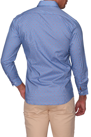 Navy Geo Long Sleeve Cotton Stretch Shirt