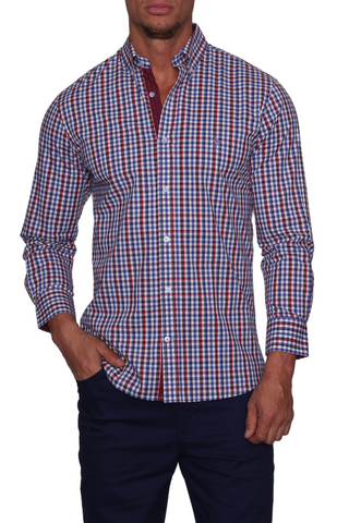 Extended Sizes (2X-4X): Royal Plaid Long Sleeve Cotton Stretch Shirt