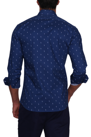 Extended Sizes (2X-4X): Byrd Print Long Sleeve Cotton Stretch Shirt
