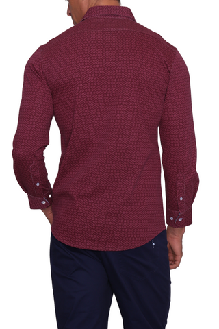 Burgundy Geo Long Sleeve Cotton Knit 'Weekend' Shirt