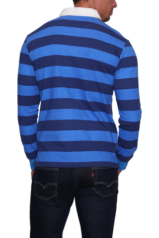Royal & Navy Retro Striped Rugby Long Sleeve Polo