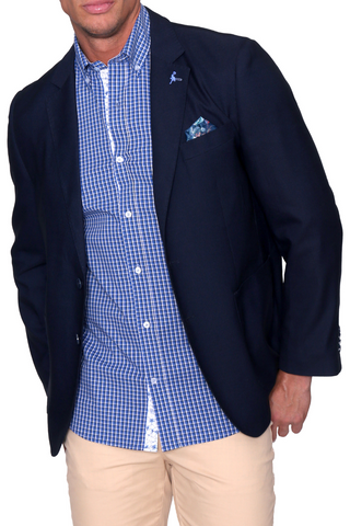 Solid Navy Textured Sport Coat